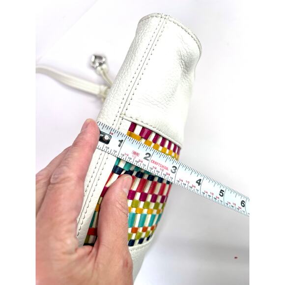 Brighton White Leather Shoulder Purse Bag Colorful Woven Front - Picture 16 of 16